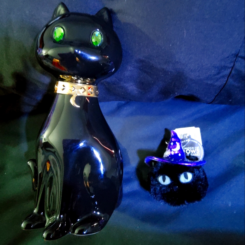 bath and body works cat candle holder and glow in the dark  keychain